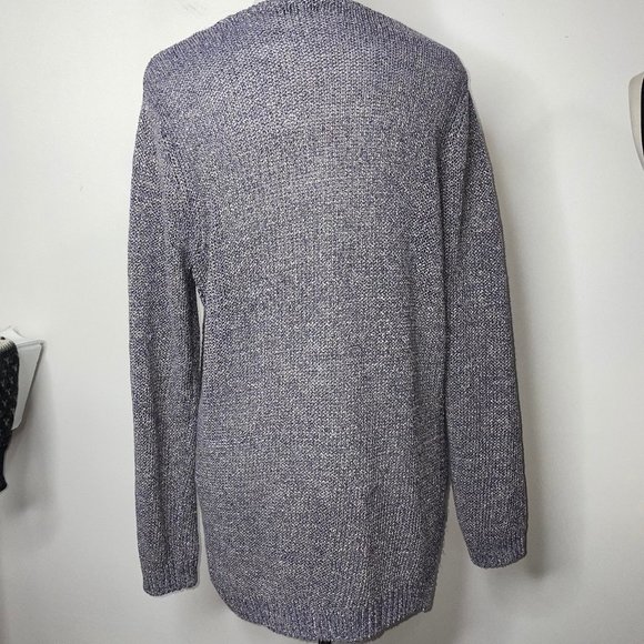 J. McLaughlin Size L Purple Linen V Neck Long Sleeve Metallic Knit Sweater - Picture 3 of 16